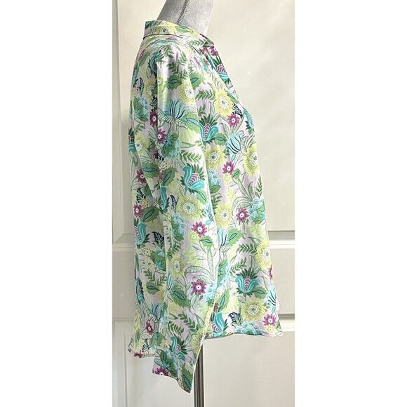 J. Jill Jasmine Floral Button Down Blouse Cotton Silk XS Spring Summer Tropical - Picture 6 of 9